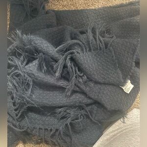 Crate&Barrel Navy Fringed Throw